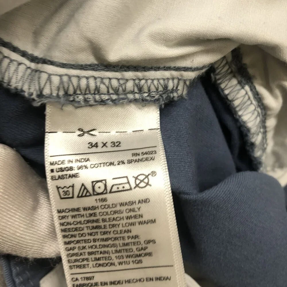 Gap Lived In Slim Chino Pants Mens 34x32‎ In Blue Pearl Stretch Flat Front